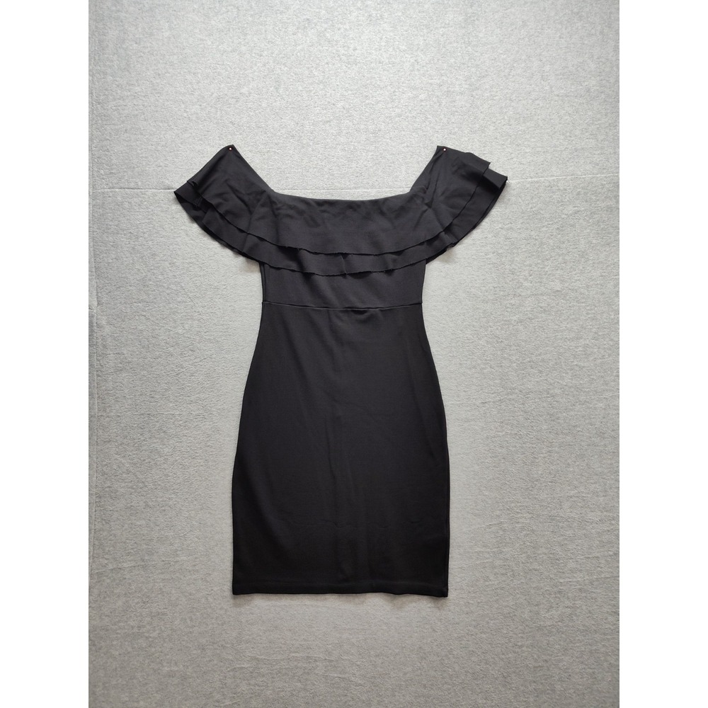 Zara Women Dresses M Black Back Zip Off The Shoulder Bodycon Double Layer Casual
